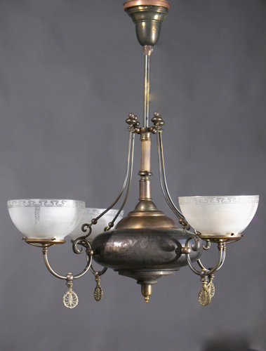 4-Light Gas Chandelier w/ Large Hammered Central Body